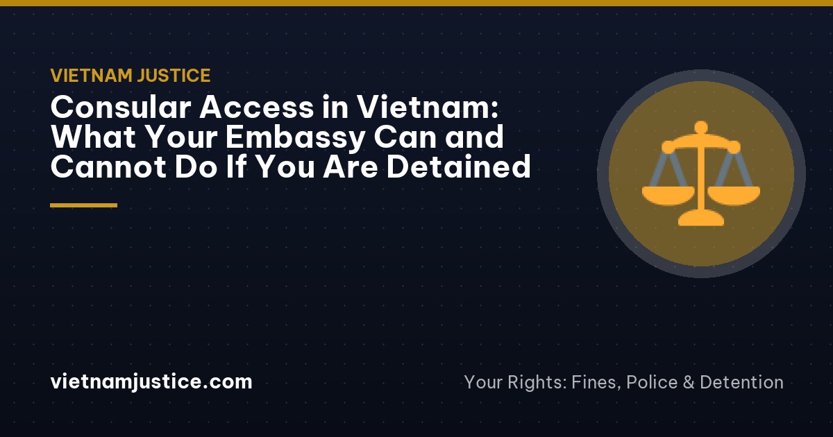 Quiet tree-lined street in Hanoi's embassy quarter at midday, a foreign couple walking toward a closed gate seen from behind, a guard booth blurred in the distance